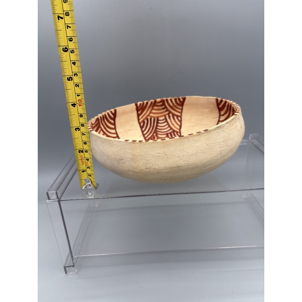 Vintage Wooden Pottery Bowl Beige & Brown Handmade Home Decor 7" x 3.5" - Picture 7 of 10